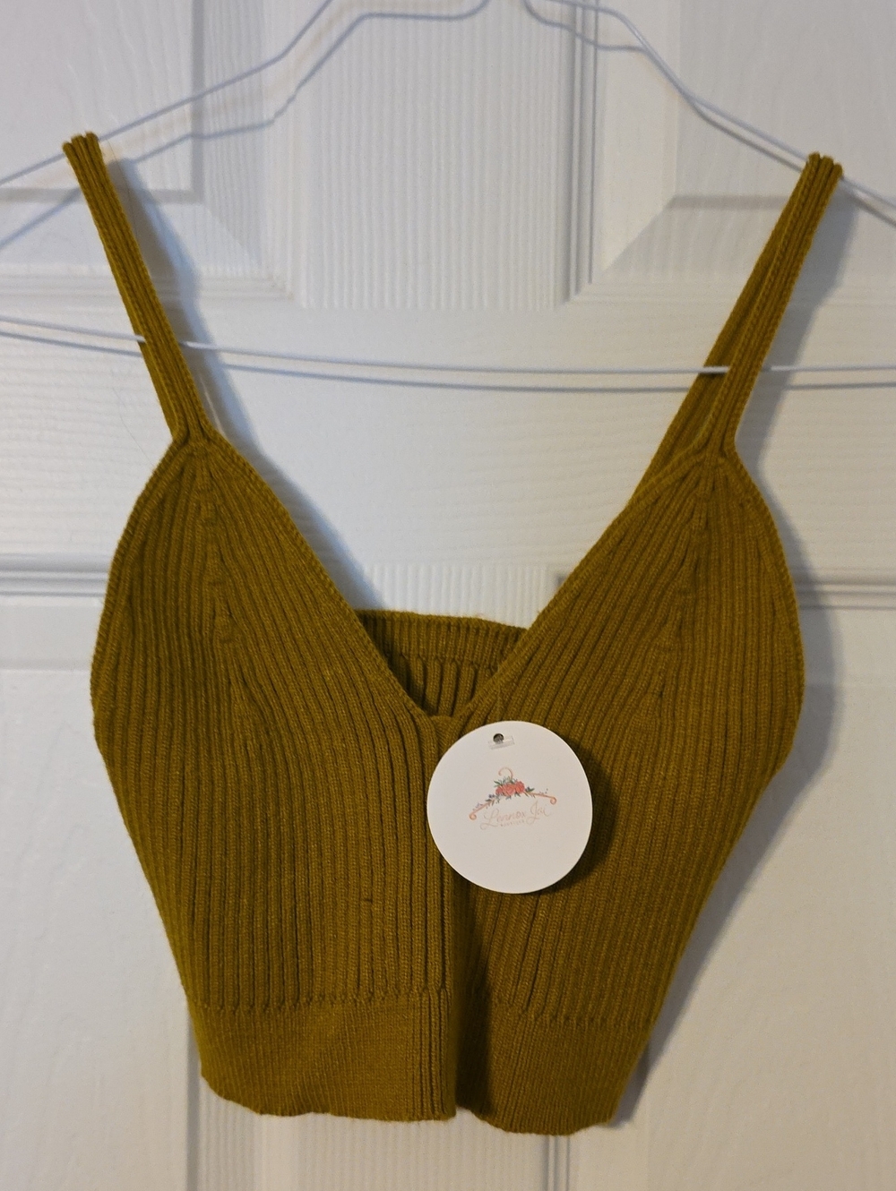 Ribbed Knit V-Neck Cropped Tank - Mustard